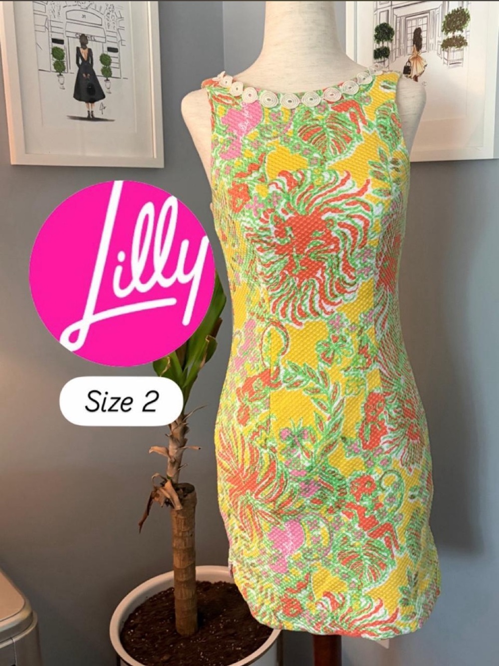 Lilly Pulitzer SIZE 2 Yellow Multi-Color Floral Mini Sheath Dress